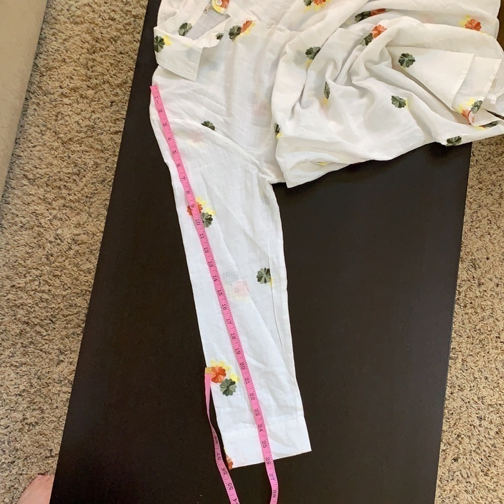 Lagenlook hemp blend floral embroidered button down top - Picture 8 of 8
